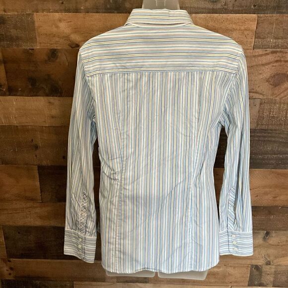 J. Crew Factory Shirt Top Button Down White Blue Pin Striped Long Sleeve Medium - Picture 11 of 12